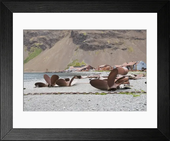 Framed Print : Propellers in front of old whaling station at Stromness Bay, South Georgia Framed Print : Propellers in front of old whaling station at Stromness Bay, South Georgia