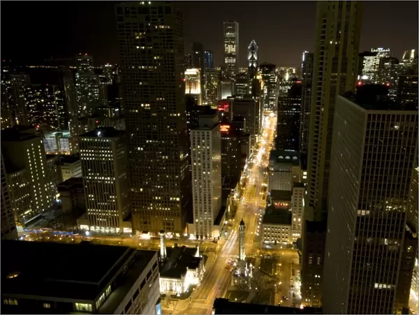 Magnificent Mile, Michigan Avenue at night, Chicago, Illinois, United States of America