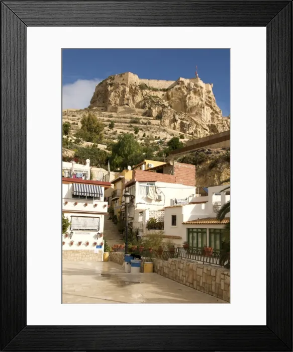 Framed Print : Santa Cruz quarter and Santa Barbara castle in background, Alicante, Valencia province Framed Print : Santa Cruz quarter and Santa Barbara castle in background, Alicante, Valencia province