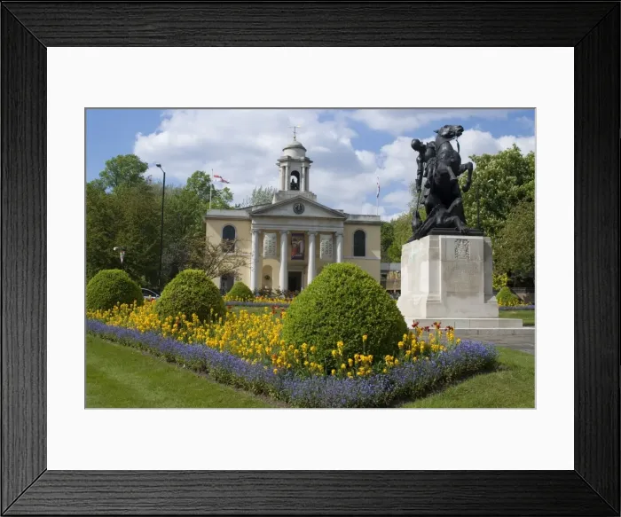 Framed Print : St. Johns Wood church and statue of George and the Dragon, St. Johns Wood Framed Print : St. Johns Wood church and statue of George and the Dragon, St. Johns Wood