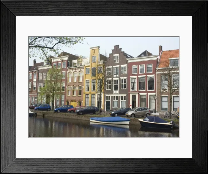Framed Print : Houses along canal, Leiden, Netherlands, Europe Framed Print : Houses along canal, Leiden, Netherlands, Europe