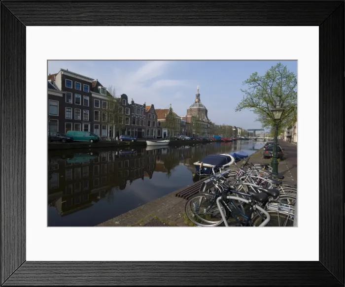Framed Print : Canal view looking towards Mare Church, Leiden, Netherlands, Europe Framed Print : Canal view looking towards Mare Church, Leiden, Netherlands, Europe