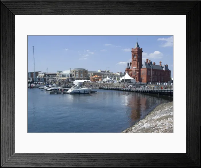 Framed Print : View of the promenade along Mermaid Quay with the Pierhead Building in the foreground Framed Print : View of the promenade along Mermaid Quay with the Pierhead Building in the foreground