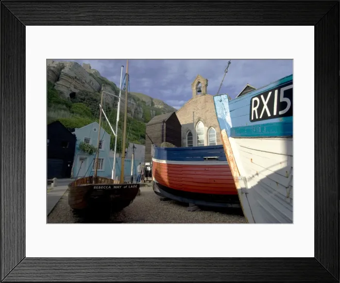 Framed Print : Fishing boats and historic buildings, Hastings, Sussex, England, United Kingdom, Europe Framed Print : Fishing boats and historic buildings, Hastings, Sussex, England, United Kingdom, Europe