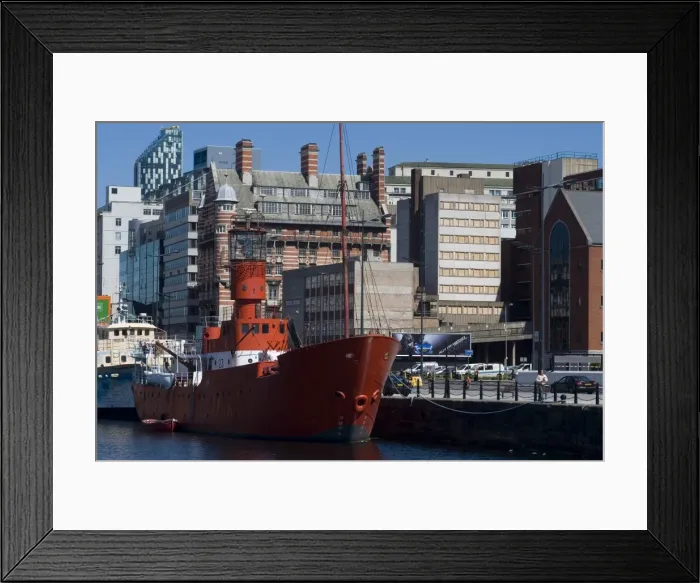 Framed Print : Lightship in the harbour near Albert Dock, Liverpool, Merseyside, England Framed Print : Lightship in the harbour near Albert Dock, Liverpool, Merseyside, England