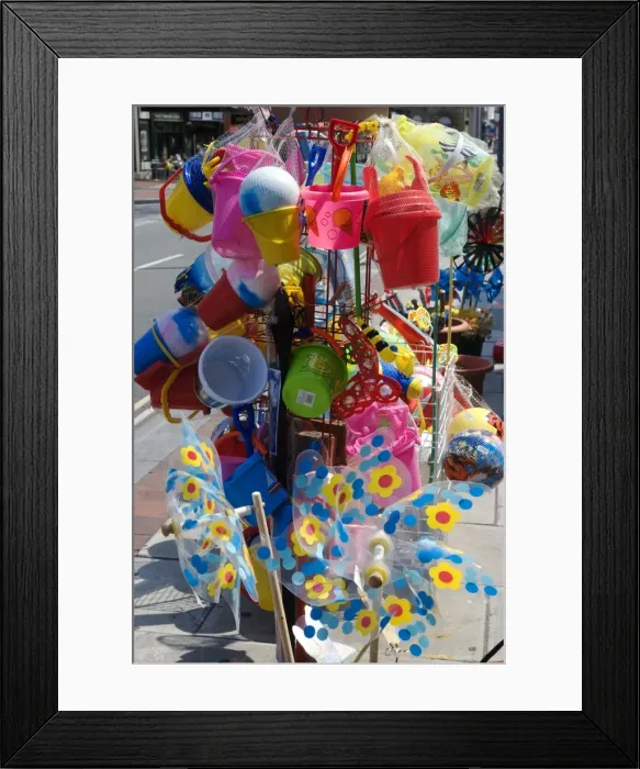 Framed Print : Childrens beach toys, the Promenade, Southport, Merseyside, England Framed Print : Childrens beach toys, the Promenade, Southport, Merseyside, England
