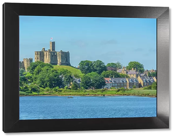 View of Warkworth Castle and River Coquet, Warkworth, Northumberland, England, United Kingdom, Europe