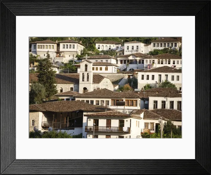 Framed Print : Riverfront buildings, Berat, Albania, Europe Framed Print : Riverfront buildings, Berat, Albania, Europe