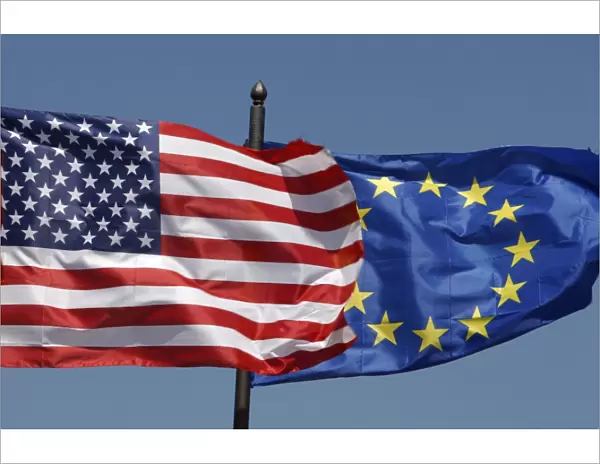 American and European flags, Albania, Europe