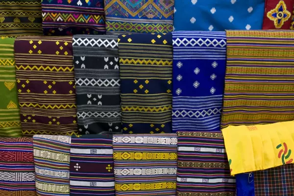 Colourful traditional clothes for sale, Paro, Bhutan, Asia