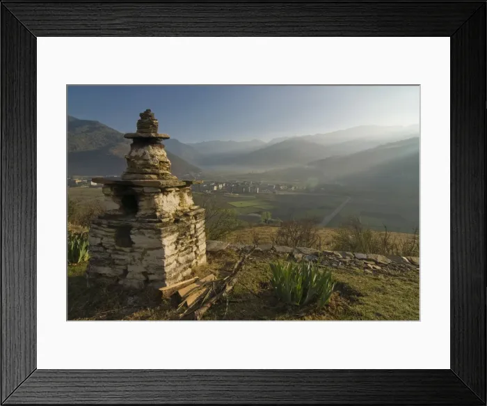 Framed Print : Beautiful Buddhist stupa at sunrise, Paro, Bhutan, Asia Framed Print : Beautiful Buddhist stupa at sunrise, Paro, Bhutan, Asia