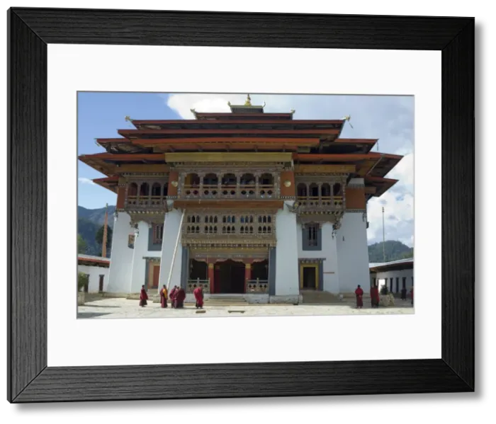 Framed Print : Monks at a monastery in Phobjika Valley, Bhutan, Asia Framed Print : Monks at a monastery in Phobjika Valley, Bhutan, Asia