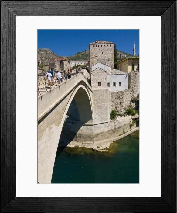 Framed Print : Famous old bridge reconstructed after collapsing in the war in the old town of Mostar Framed Print : Famous old bridge reconstructed after collapsing in the war in the old town of Mostar