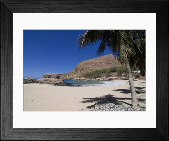 Framed Print : Sand beach with palms and rocks, Tarrafal, Santiago, Cape Verde Islands, Atlantic, Africa Framed Print : Sand beach with palms and rocks, Tarrafal, Santiago, Cape Verde Islands, Atlantic, Africa