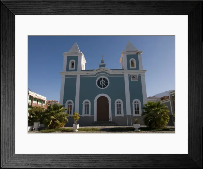 Framed Print : Bright church, San Felipe, Fogo, Cape Verde Islands, Africa