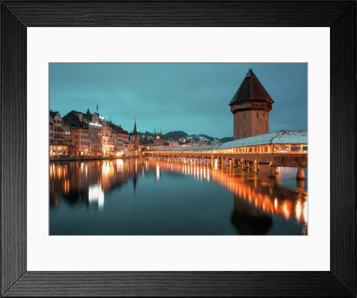 Framed Print : Kapellbrucke (Chapel Bridge) in winter, wooden footbridge, Lucerne, Switzerland, Europe Framed Print : Kapellbrucke (Chapel Bridge) in winter, wooden footbridge, Lucerne, Switzerland, Europe