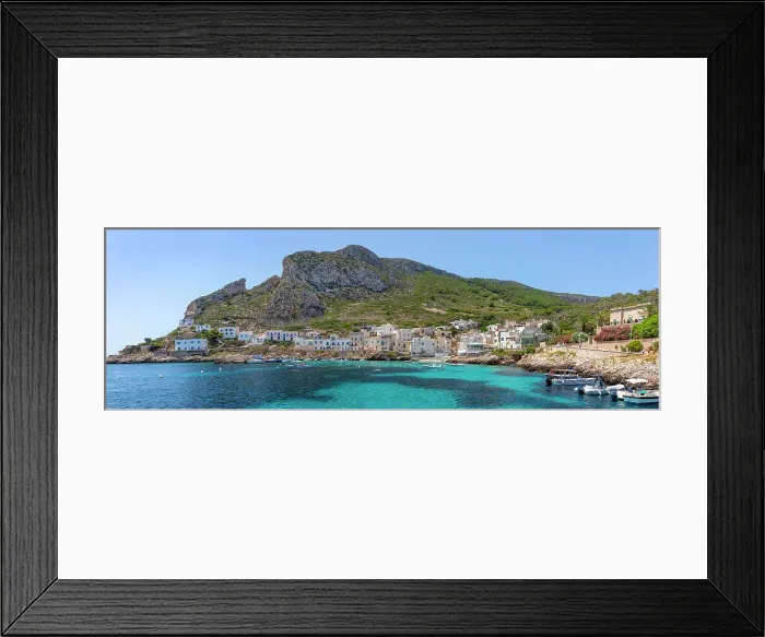 Framed Print : Panoramic view of Levanzo Island, Cala Dogana, Aegadian Islands, province of Trapani, Sicily, Italy, Mediterranean, Europe Framed Print : Panoramic view of Levanzo Island, Cala Dogana, Aegadian Islands, province of Trapani, Sicily, Italy, Mediterranean, Europe