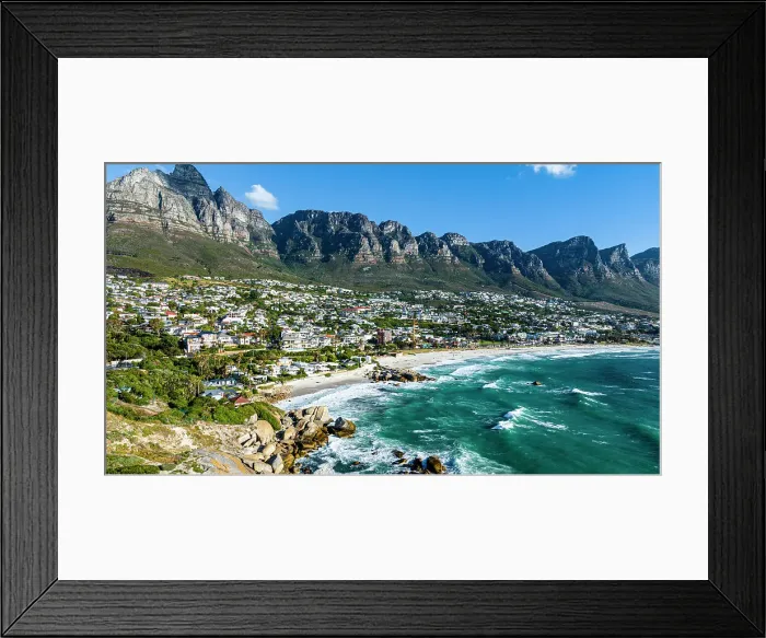 Framed Print : Aerial of the Twelve Apostles and Camps Bay, Cape Town, South Africa, Africa