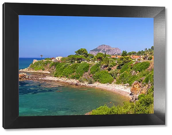 Panoramic rugged coastline near Cefalu, Mediterranean Sea, Province of Palermo, Sicily, Italy, Mediterranean, Europe
