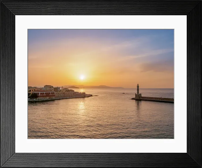 Framed Print : Venetian Harbour at sunset, elevated view, City of Chania, Crete, Greek Islands, Greece, Europe Framed Print : Venetian Harbour at sunset, elevated view, City of Chania, Crete, Greek Islands, Greece, Europe