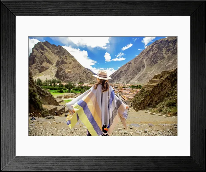 Framed Print : Woman on trail near Ollantaytambo, Peru, South America Framed Print : Woman on trail near Ollantaytambo, Peru, South America