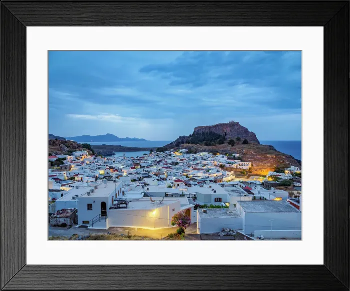 Framed Print : View over Lindos village towards the Acropolis at dawn, Rhodes Island, Dodecanese, Greek Islands, Greece, Europe Framed Print : View over Lindos village towards the Acropolis at dawn, Rhodes Island, Dodecanese, Greek Islands, Greece, Europe