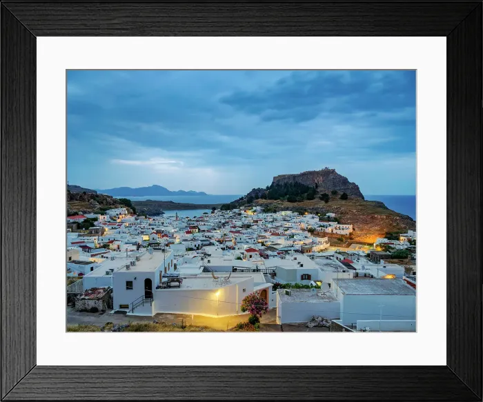 Framed Print : View over Lindos village towards the Acropolis at dawn, Rhodes Island, Dodecanese, Greek Islands, Greece, Europe Framed Print : View over Lindos village towards the Acropolis at dawn, Rhodes Island, Dodecanese, Greek Islands, Greece, Europe