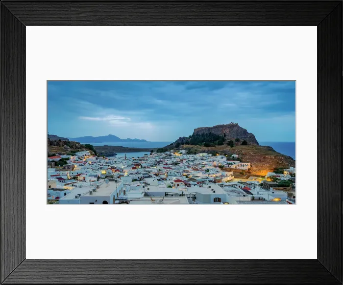 Framed Print : View over Lindos village towards the Acropolis at dawn, Rhodes Island, Dodecanese, Greek Islands, Greece, Europe Framed Print : View over Lindos village towards the Acropolis at dawn, Rhodes Island, Dodecanese, Greek Islands, Greece, Europe