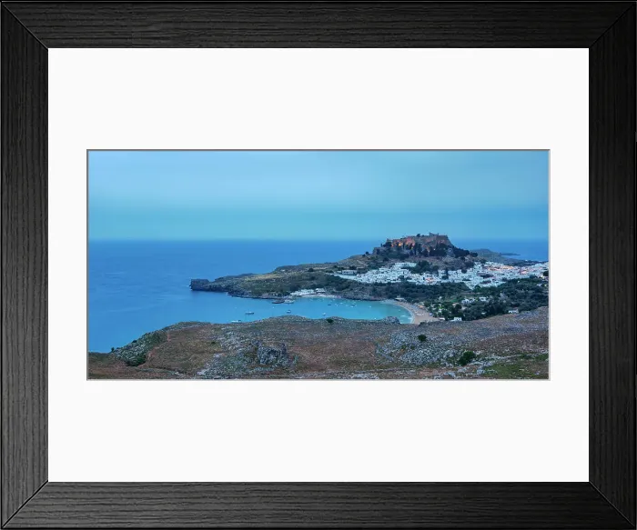 Framed Print : View towards the Acropolis of Lindos at dusk, Rhodes Island, Dodecanese, Greek Islands, Greece, Europe Framed Print : View towards the Acropolis of Lindos at dusk, Rhodes Island, Dodecanese, Greek Islands, Greece, Europe