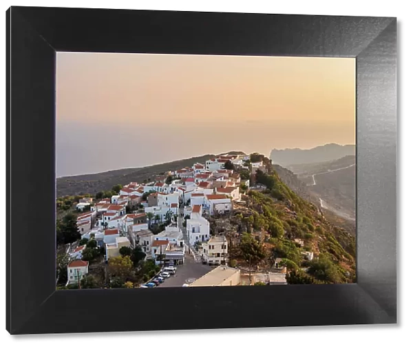 Nikia Village at sunset, elevated view, Nisyros Island, Dodecanese, Greek Islands, Greece, Europe