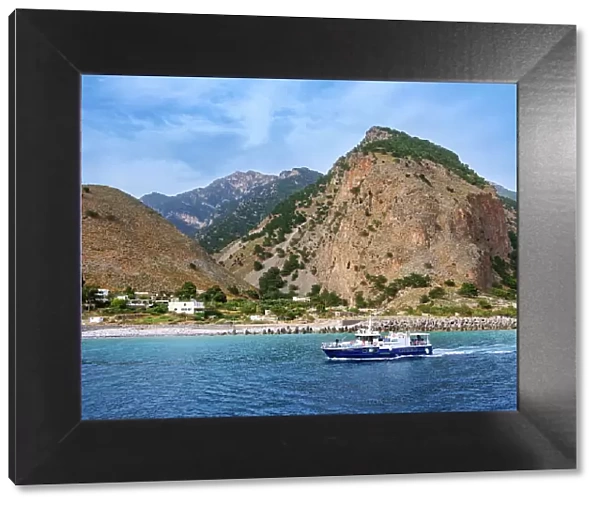 Ferry at Agia Roumeli, Chania Region, Crete, Greek Islands, Greece, Europe