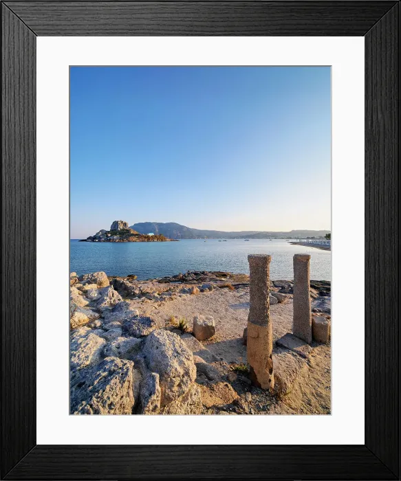 Framed Print : St. Stefanos Basilica Ruins and Kastri Island at sunset, Agios Stefanos Beach, Kos Island, Dodecanese, Greek Islands, Greece, Europe Framed Print : St. Stefanos Basilica Ruins and Kastri Island at sunset, Agios Stefanos Beach, Kos Island, Dodecanese, Greek Islands, Greece, Europe