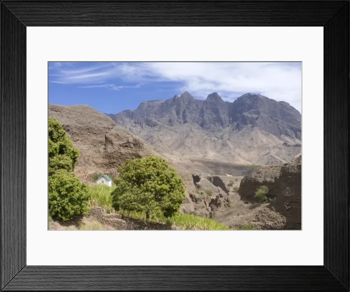 Framed Print : Rocks, vegetation, trees and a little house on island of San Antao, Cape Verde Islands Framed Print : Rocks, vegetation, trees and a little house on island of San Antao, Cape Verde Islands