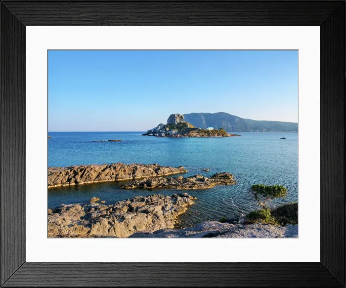 Framed Print : Kastri Island seen from Agios Stefanos Beach, Kamari Bay, Kos Island, Dodecanese, Greek Islands, Greece, Europe Framed Print : Kastri Island seen from Agios Stefanos Beach, Kamari Bay, Kos Island, Dodecanese, Greek Islands, Greece, Europe