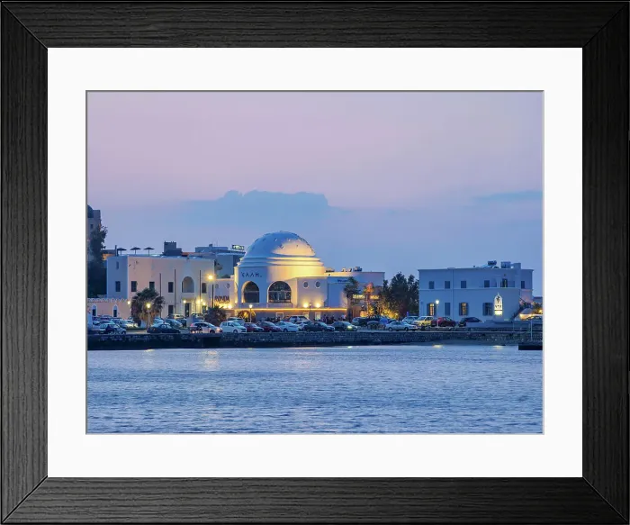 Framed Print : View towards the Elli Nightclub at dusk, Rhodes City, Rhodes Island, Dodecanese, Greek Islands, Greece, Europe