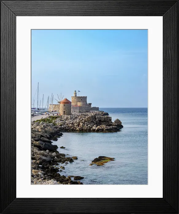 Framed Print : Windmills and Saint Nicholas Fortress, Rhodes City, Rhodes Island, Dodecanese, Greek Islands, Greece, Europe Framed Print : Windmills and Saint Nicholas Fortress, Rhodes City, Rhodes Island, Dodecanese, Greek Islands, Greece, Europe