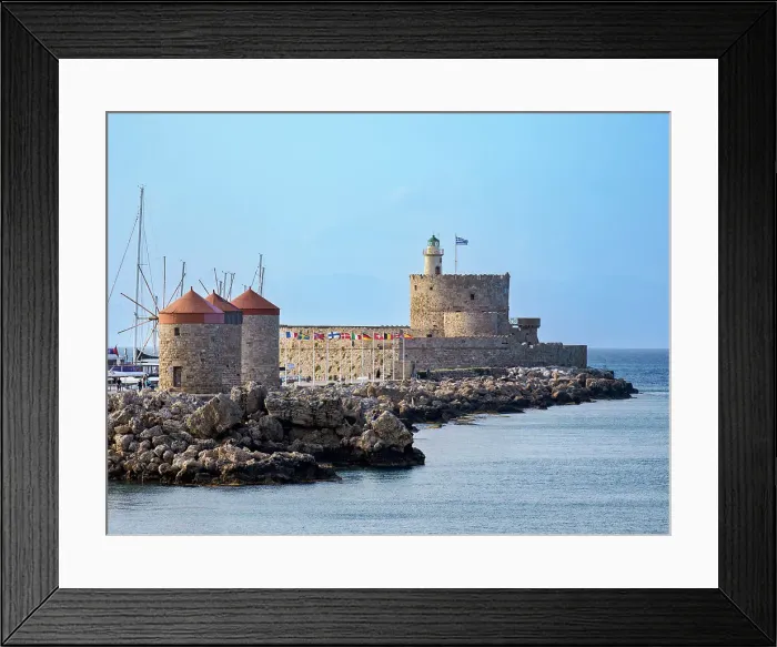 Framed Print : Windmills and Saint Nicholas Fortress, Rhodes City, Rhodes Island, Dodecanese, Greek Islands, Greece, Europe Framed Print : Windmills and Saint Nicholas Fortress, Rhodes City, Rhodes Island, Dodecanese, Greek Islands, Greece, Europe