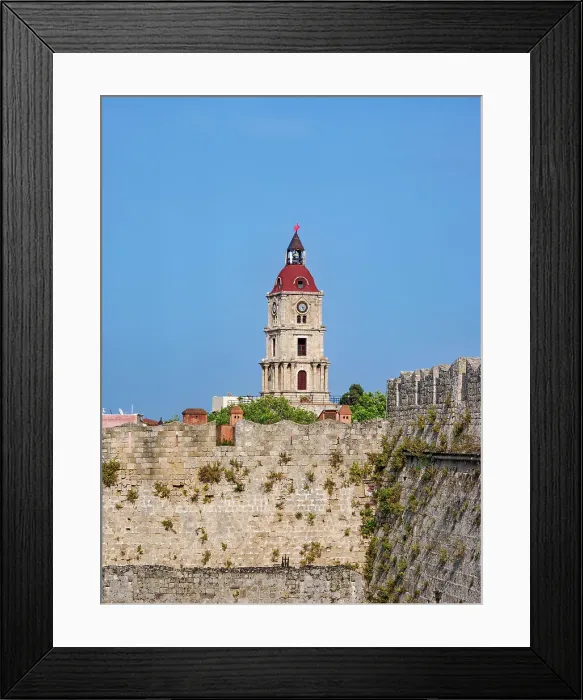 Framed Print : Defensive Wall and the Clock Tower, Medieval Old Town, Rhodes City, Rhodes Island, Dodecanese, Greek Islands, Greece, Europe Framed Print : Defensive Wall and the Clock Tower, Medieval Old Town, Rhodes City, Rhodes Island, Dodecanese, Greek Islands, Greece, Europe