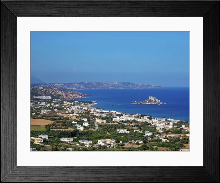 Framed Print : View towards the Kastri Island, Kamari Bay, Kos Island, Dodecanese, Greek Islands, Greece, Europe