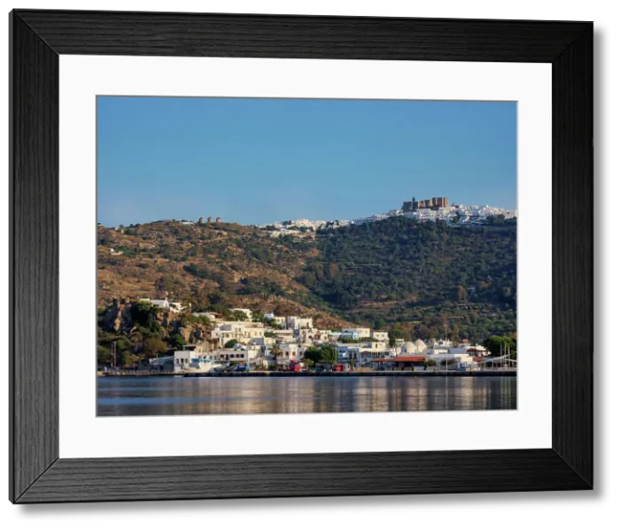 Framed Print : View over Skala towards the Monastery of Saint-John the Theologian and Patmos Chora, Patmos Island, Dodecanese, Greek Islands, Greece, Europe Framed Print : View over Skala towards the Monastery of Saint-John the Theologian and Patmos Chora, Patmos Island, Dodecanese, Greek Islands, Greece, Europe