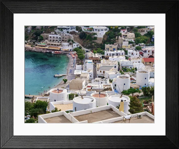 Framed Print : Windmills and Pandeli Beach, elevated view, Leros Island, Dodecanese, Greek Islands, Greece, Europe Framed Print : Windmills and Pandeli Beach, elevated view, Leros Island, Dodecanese, Greek Islands, Greece, Europe