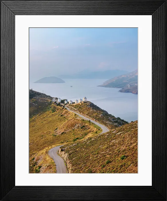 Framed Print : Windmills of Pandeli at sunrise, elevated view, Leros Island, Dodecanese, Greek Islands, Greece, Europe Framed Print : Windmills of Pandeli at sunrise, elevated view, Leros Island, Dodecanese, Greek Islands, Greece, Europe