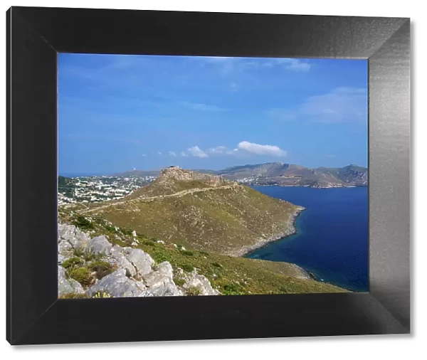 View towards the Medieval Castle of Pandeli, Leros Island, Dodecanese, Greek Islands, Greece, Europe