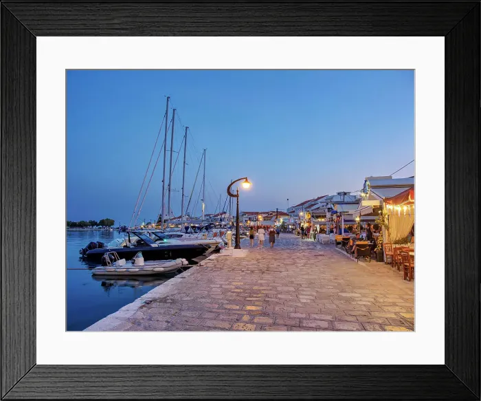 Framed Print : Restaurants at the waterfront at dusk, Port of Pythagoreio, Samos Island, North Aegean, Greek Islands, Greece, Europe Framed Print : Restaurants at the waterfront at dusk, Port of Pythagoreio, Samos Island, North Aegean, Greek Islands, Greece, Europe