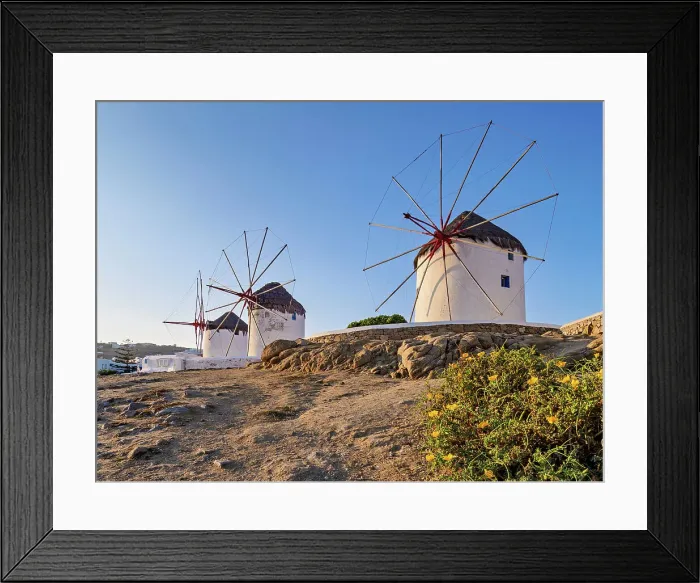 Framed Print : Chora Windmills at sunrise, Mykonos Town, Mykonos Island, Cyclades, Greek Islands, Greece, Europe Framed Print : Chora Windmills at sunrise, Mykonos Town, Mykonos Island, Cyclades, Greek Islands, Greece, Europe