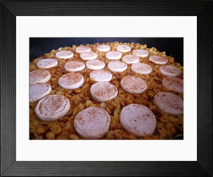 Framed Print : Giant fresh tartiflette, made with Roblochon cheese, potatoes and ham, a speciality in the French Alpes, Saint Gervais, Haute-Savoie, France, Europe Framed Print : Giant fresh tartiflette, made with Roblochon cheese, potatoes and ham, a speciality in the French Alpes, Saint Gervais, Haute-Savoie, France, Europe