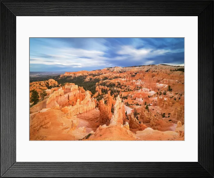 Framed Print : A long exposure captures the beautiful landscape in Bryce Canyon National Park during a summer sunrise, Utah, United States of America, North America