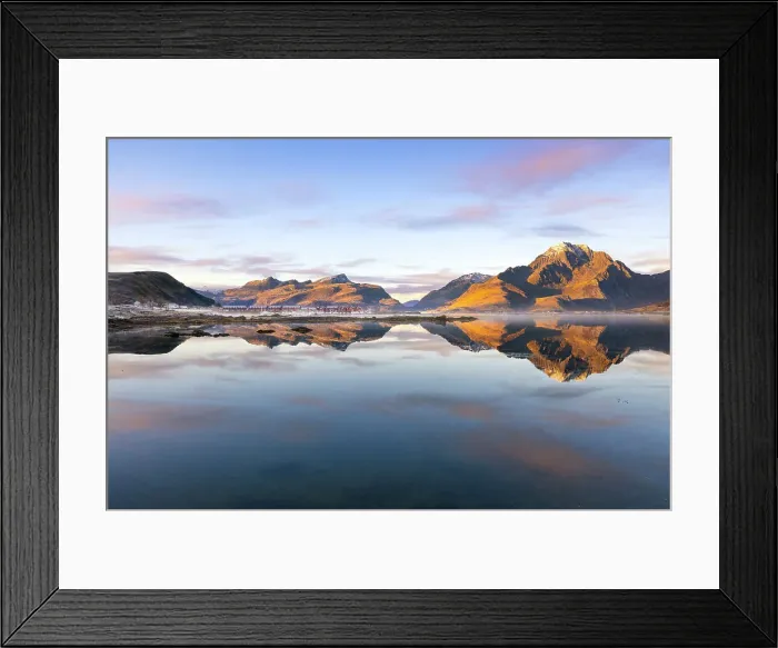 Framed Print : Mountains and rorbuer in a Fjord during sunset, Leknes, Vestvagoy, Nordland, Lofoten Islands, Norway, Scandinavia, Europe Framed Print : Mountains and rorbuer in a Fjord during sunset, Leknes, Vestvagoy, Nordland, Lofoten Islands, Norway, Scandinavia, Europe