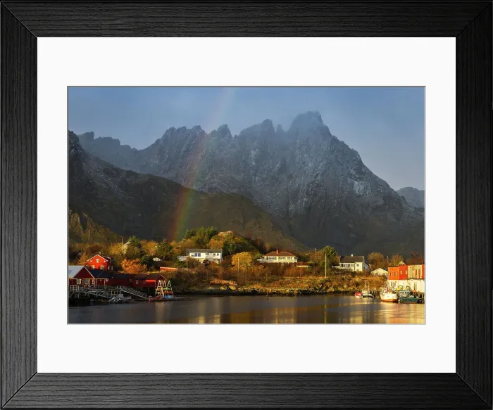 Framed Print : Ballstad with rainbow at sunrise, Vestvagoy, Nordland, Lofoten Islands, Norway, Scandinavia, Europe Framed Print : Ballstad with rainbow at sunrise, Vestvagoy, Nordland, Lofoten Islands, Norway, Scandinavia, Europe