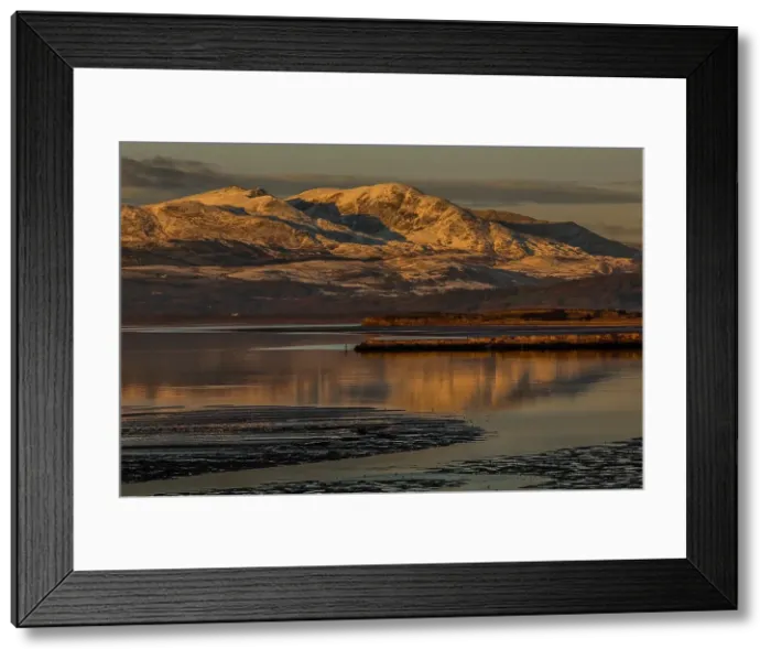 Framed Print : View across the Duddon Estuary towards the Coniston mountain range and the Lake District National Park, Furness Peninsula, Cumbria, England, United Kingdom, Europe